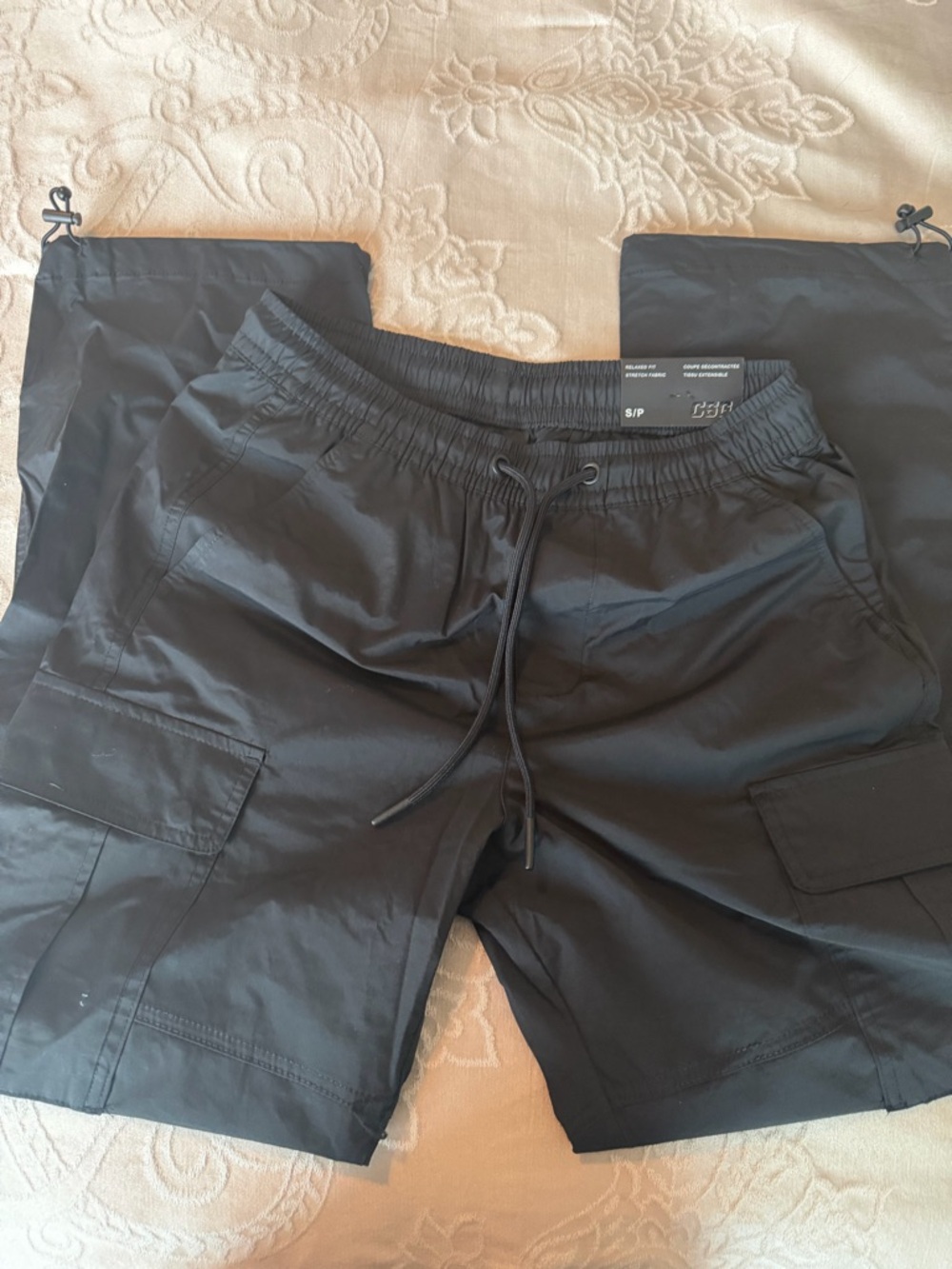Men's Black Cargo Swim Shorts with Drawstring Waist